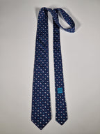 Hermès silk tie blue beaver and H pattern whimsical 605909 SA
