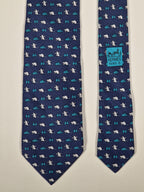 Hermès silk tie blue beaver and H pattern whimsical 605909 SA