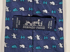 Hermès silk tie blue beaver and H pattern whimsical 605909 SA