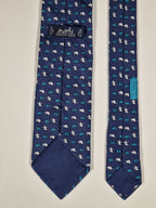 Hermès silk tie blue beaver and H pattern whimsical 605909 SA