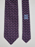 Hermès silk tie blue hobbyhorse equestrian pattern 605941 TA
