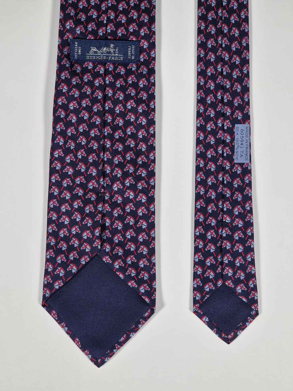Hermès silk tie blue hobbyhorse equestrian pattern 605941 TA