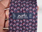 Hermès silk tie blue hobbyhorse equestrian pattern 605941 TA
