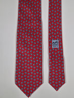 Hermès silk tie red hobbyhorse equestrian pattern 605941 TA
