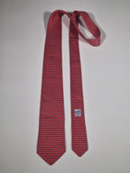 605951 Hermès silk tie red whimsical sailing boats 605951 TA
