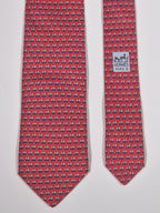 605951 Hermès silk tie red whimsical sailing boats 605951 TA