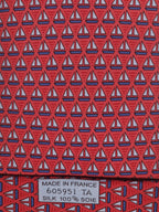 605951 Hermès silk tie red whimsical sailing boats 605951 TA