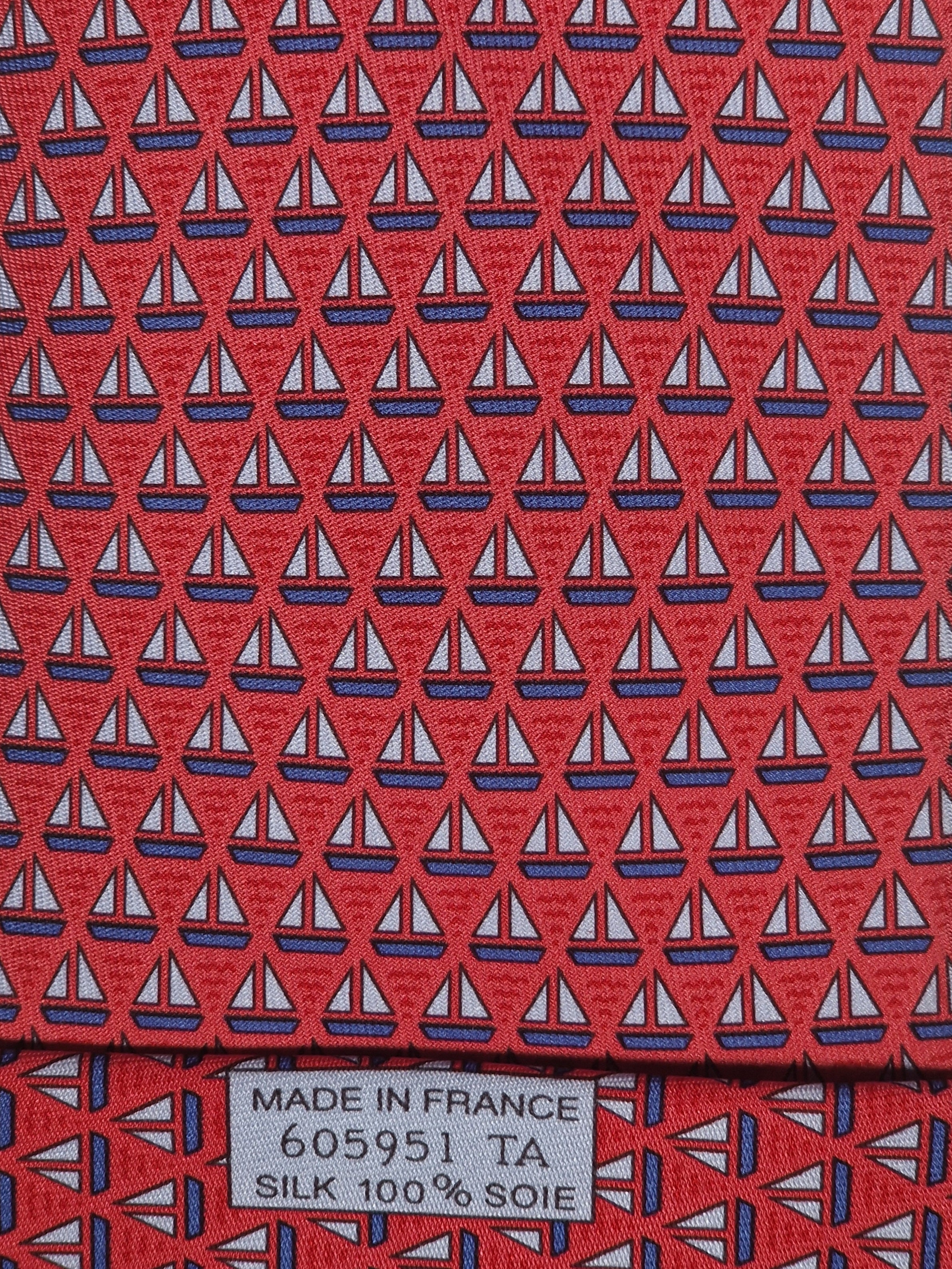 605951 Hermès silk tie red whimsical sailing boats 605951 TA