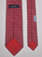 605951 Hermès silk tie red whimsical sailing boats 605951 TA