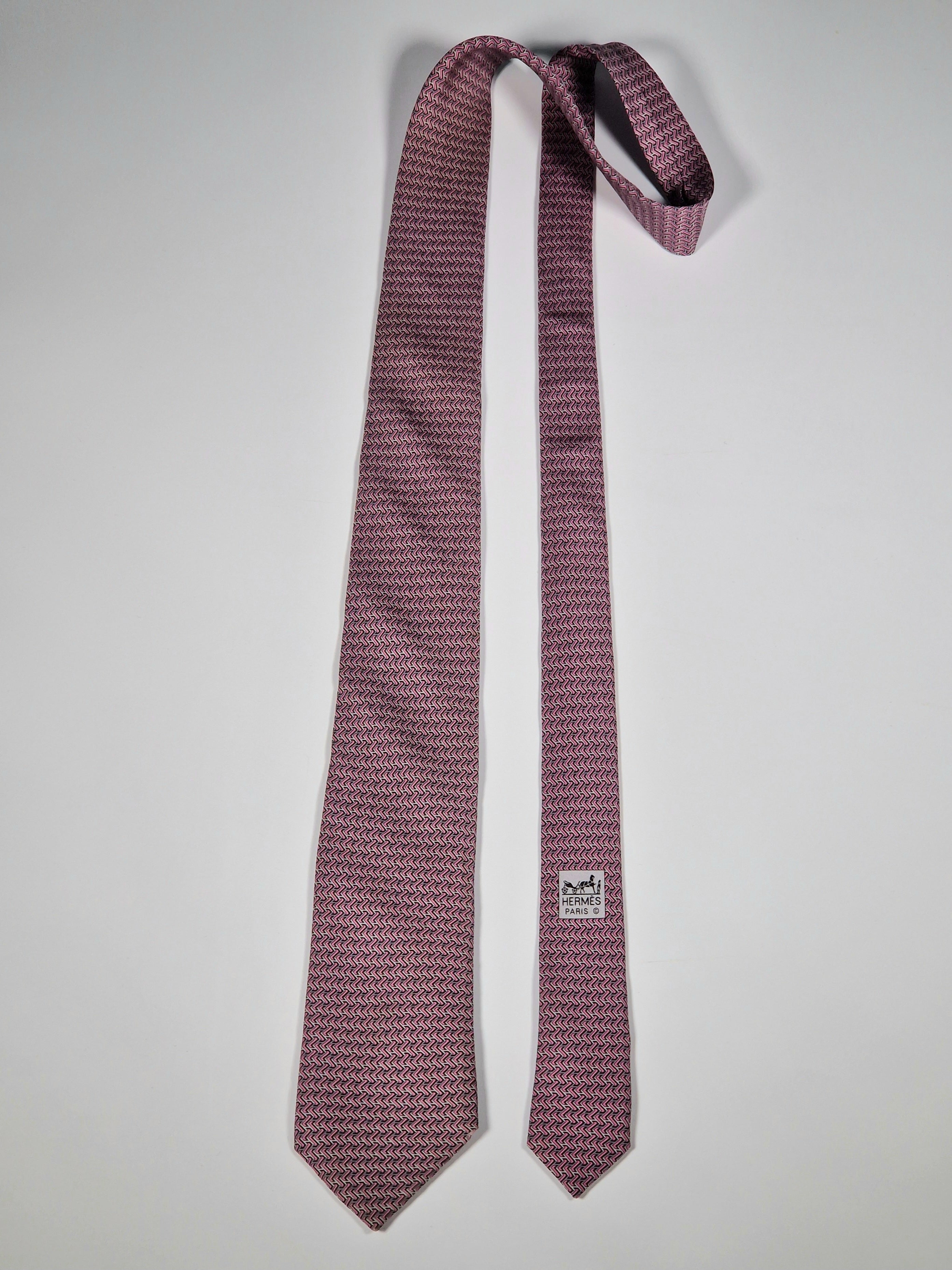 Hermès silk tie pink H pattern 605983 TA