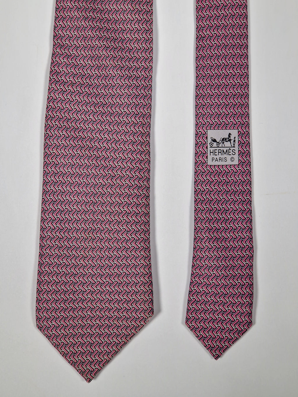 Hermès silk tie pink H pattern 605983 TA