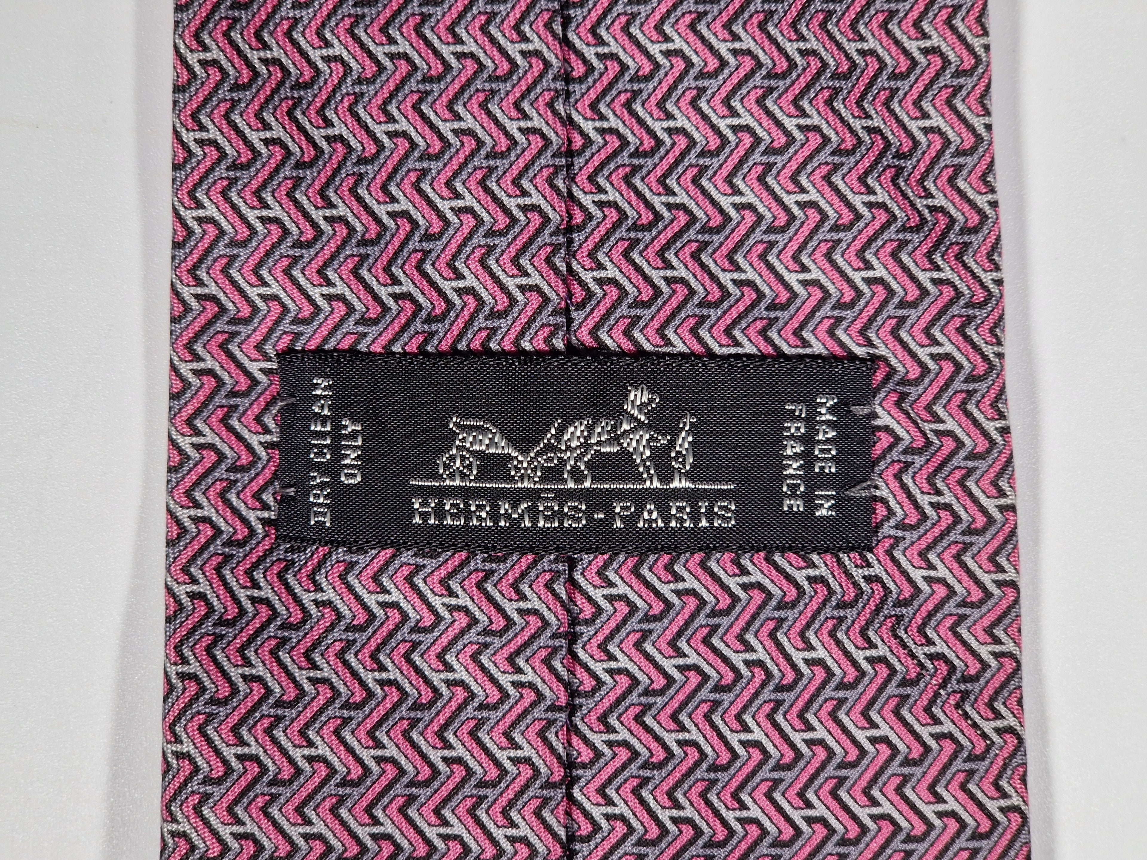 Hermès silk tie pink H pattern 605983 TA