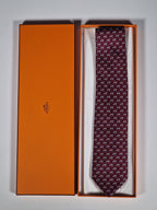 Hermés silk tie maroon equestrian pattern 605995 TA with box