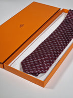 Hermés silk tie maroon equestrian pattern 605995 TA with box