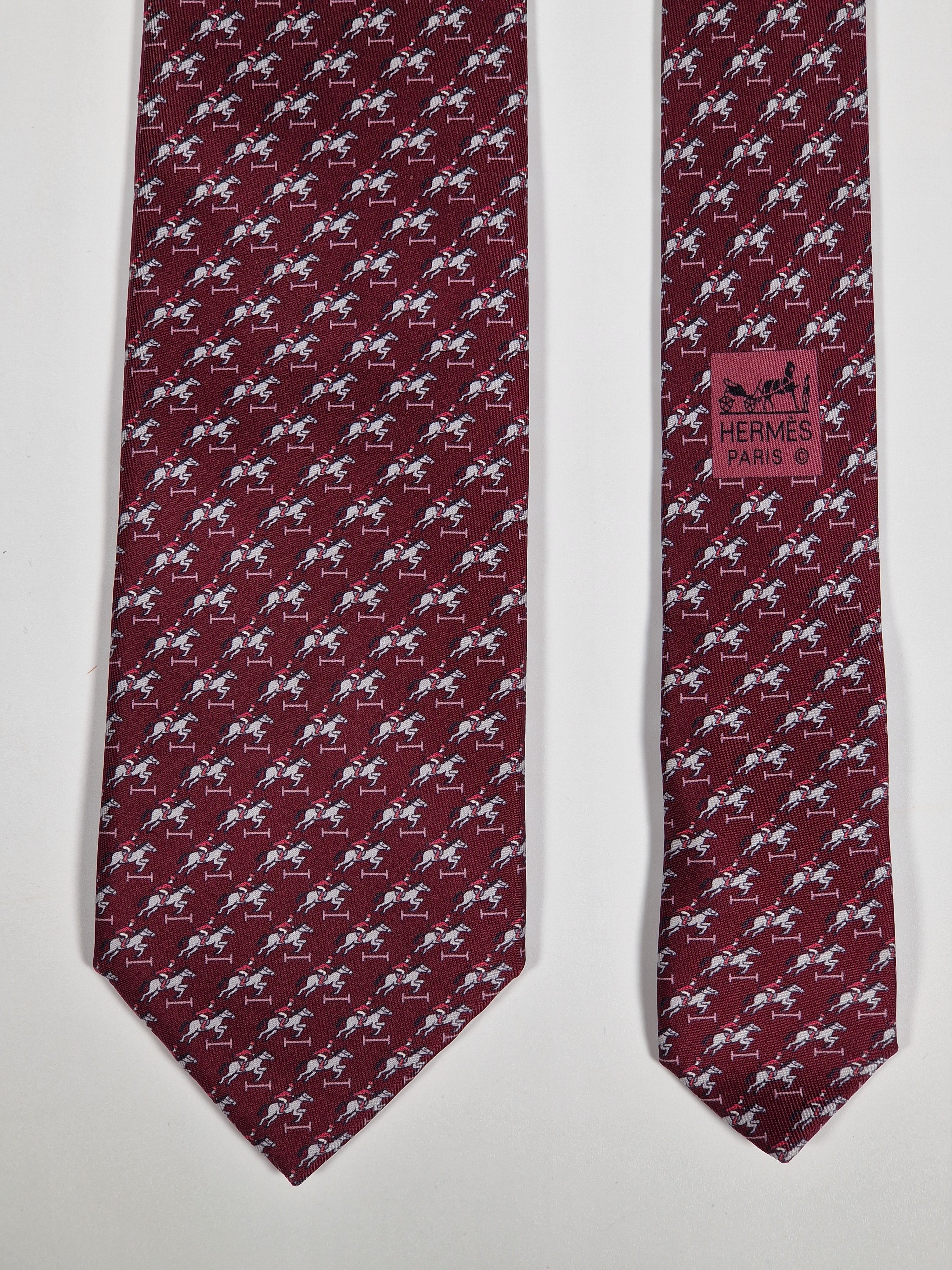 Hermés silk tie maroon equestrian pattern 605995 TA with box