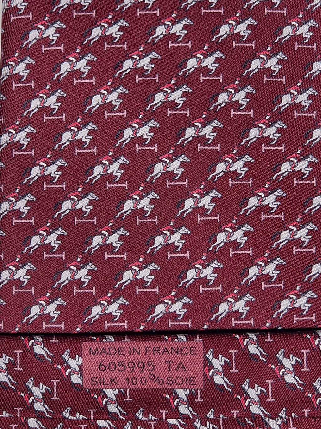 Hermés silk tie maroon equestrian pattern 605995 TA with box