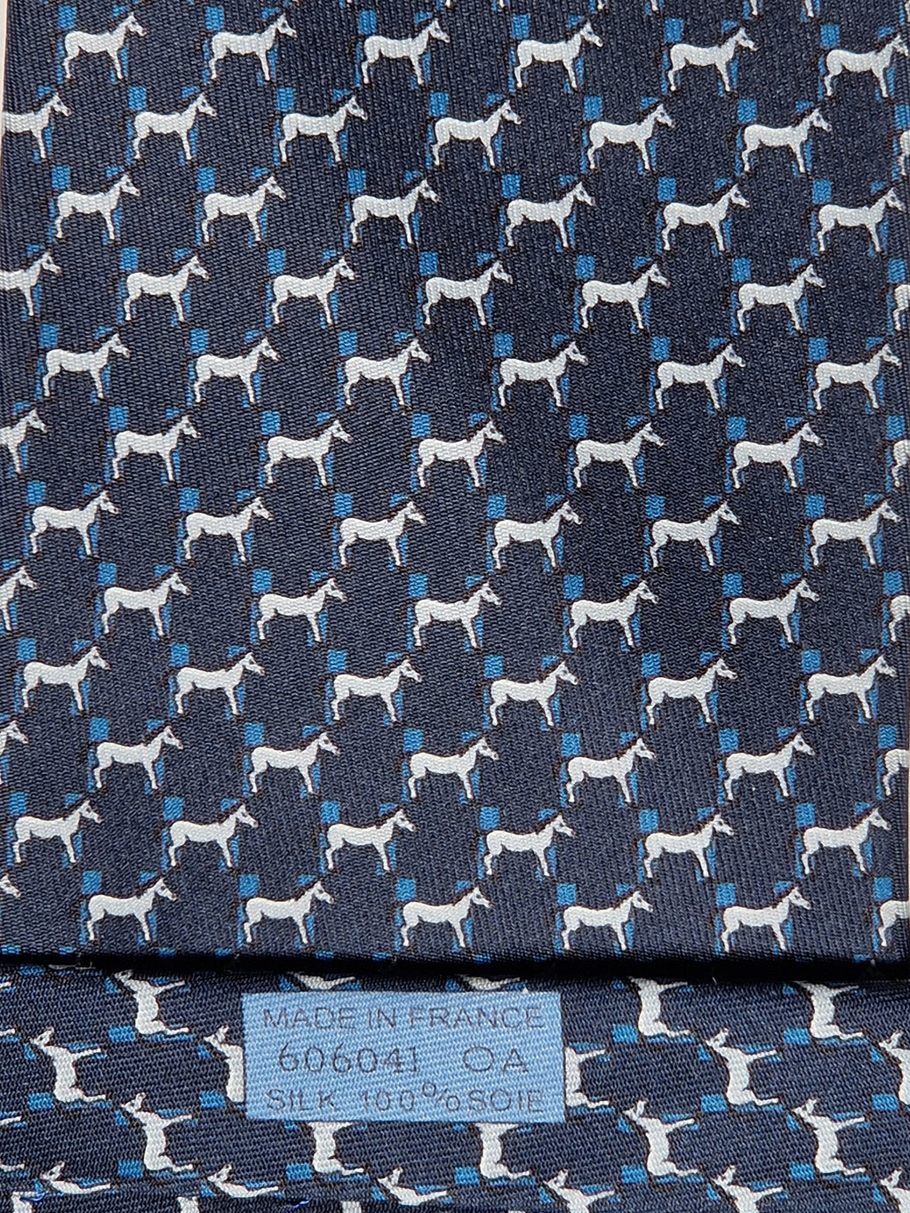Hermès silk tie blue H and Horse pattern 606041 OA