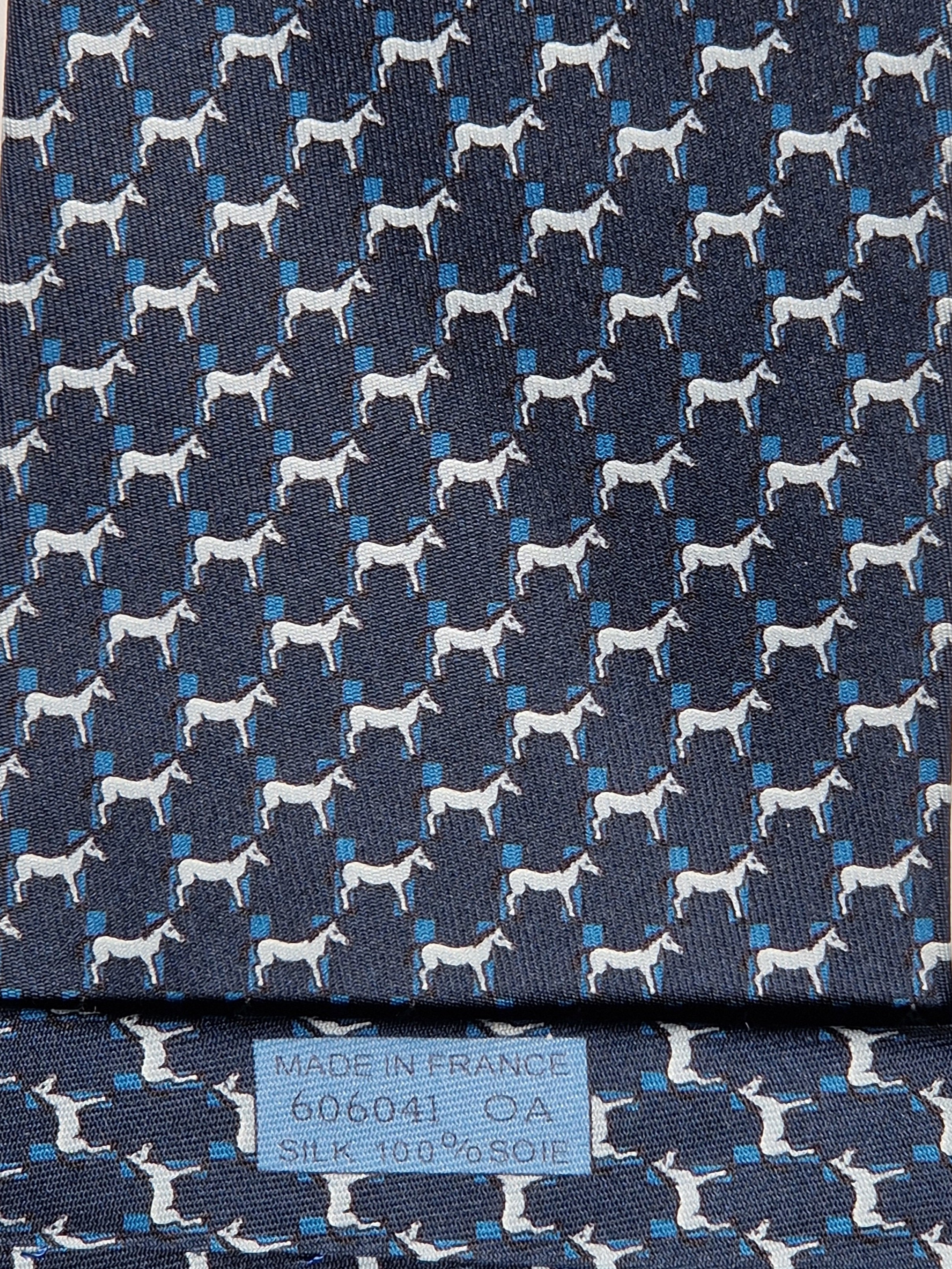 Hermès silk tie blue H and Horse pattern 606041 OA