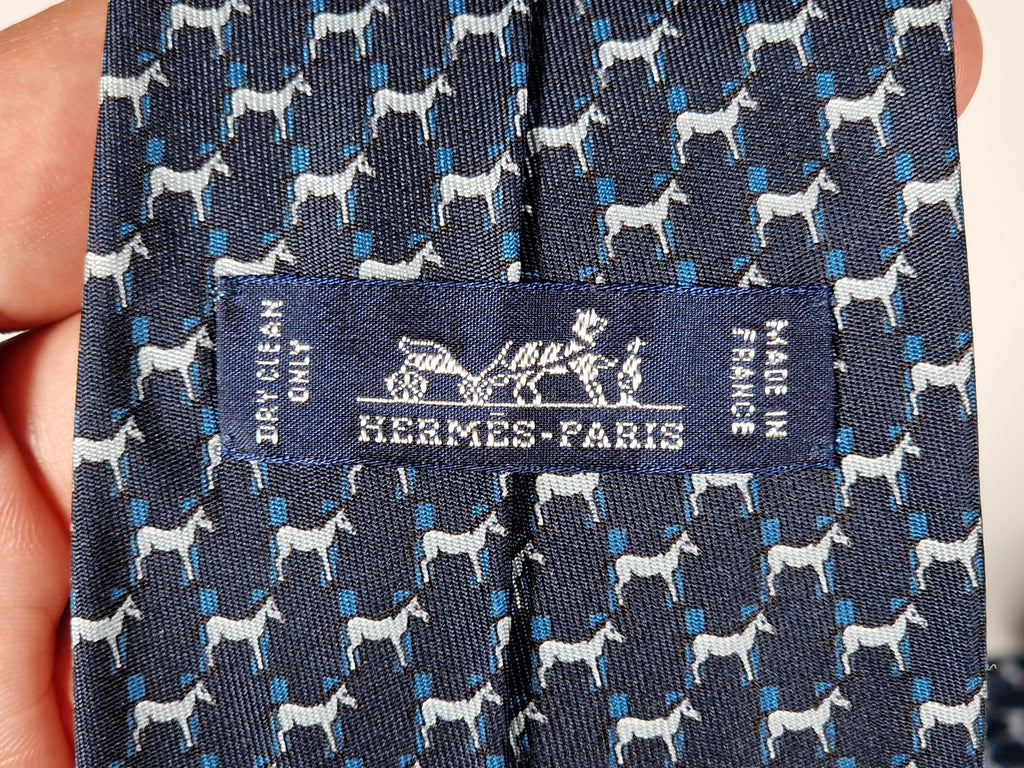 Hermès silk tie blue H and Horse pattern 606041 OA
