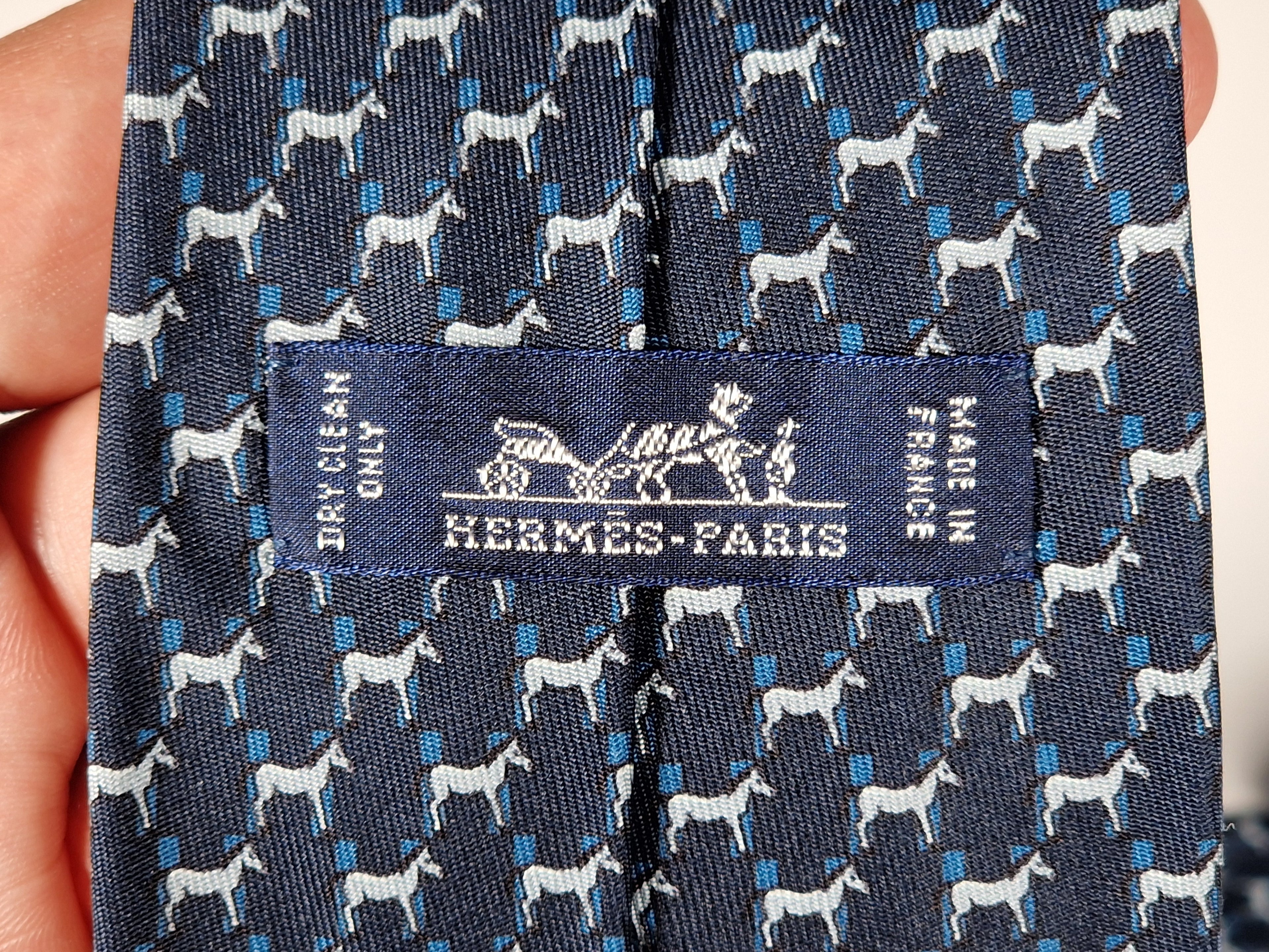 Hermès silk tie blue H and Horse pattern 606041 OA