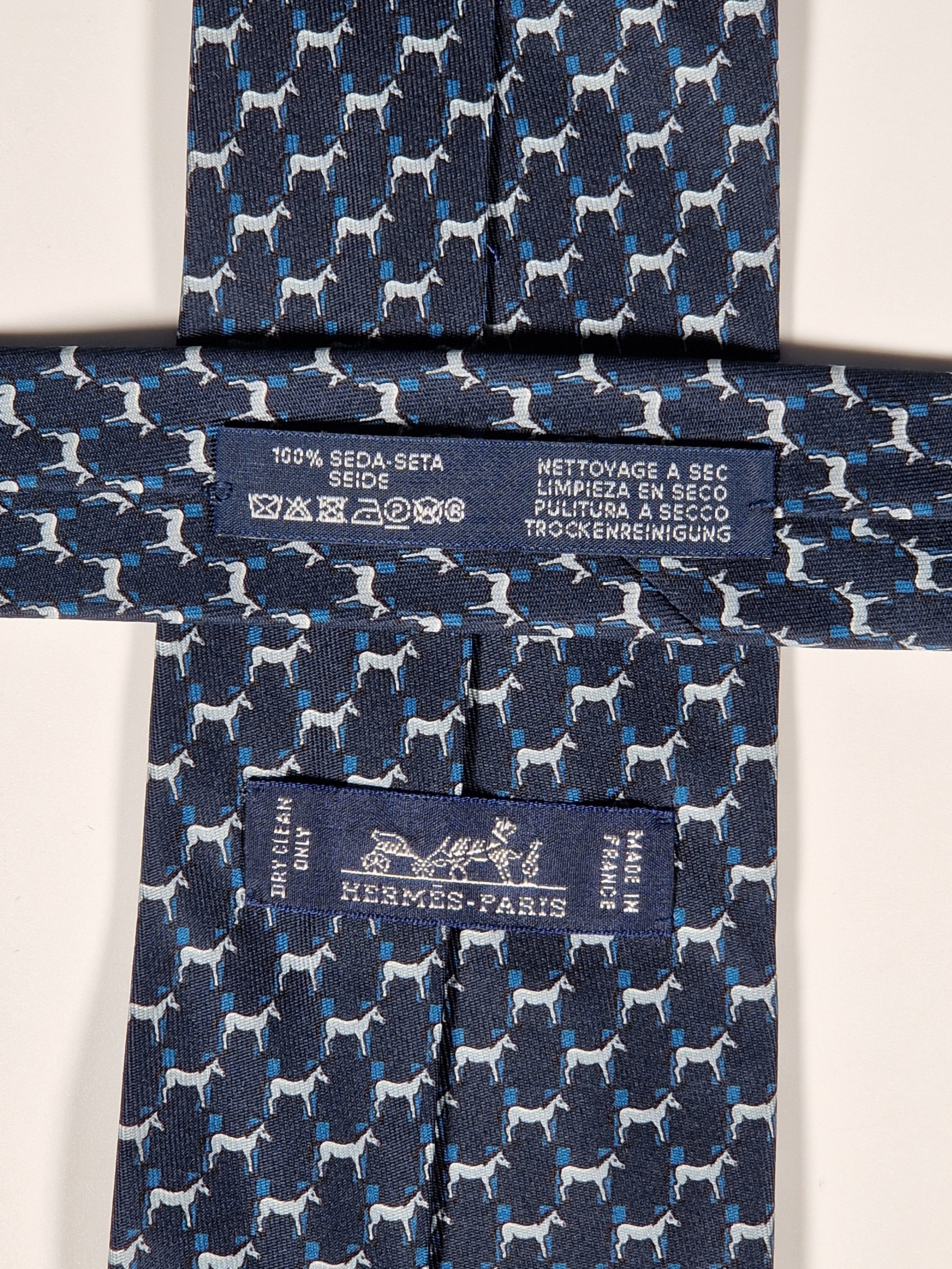 Hermès silk tie blue H and Horse pattern 606041 OA