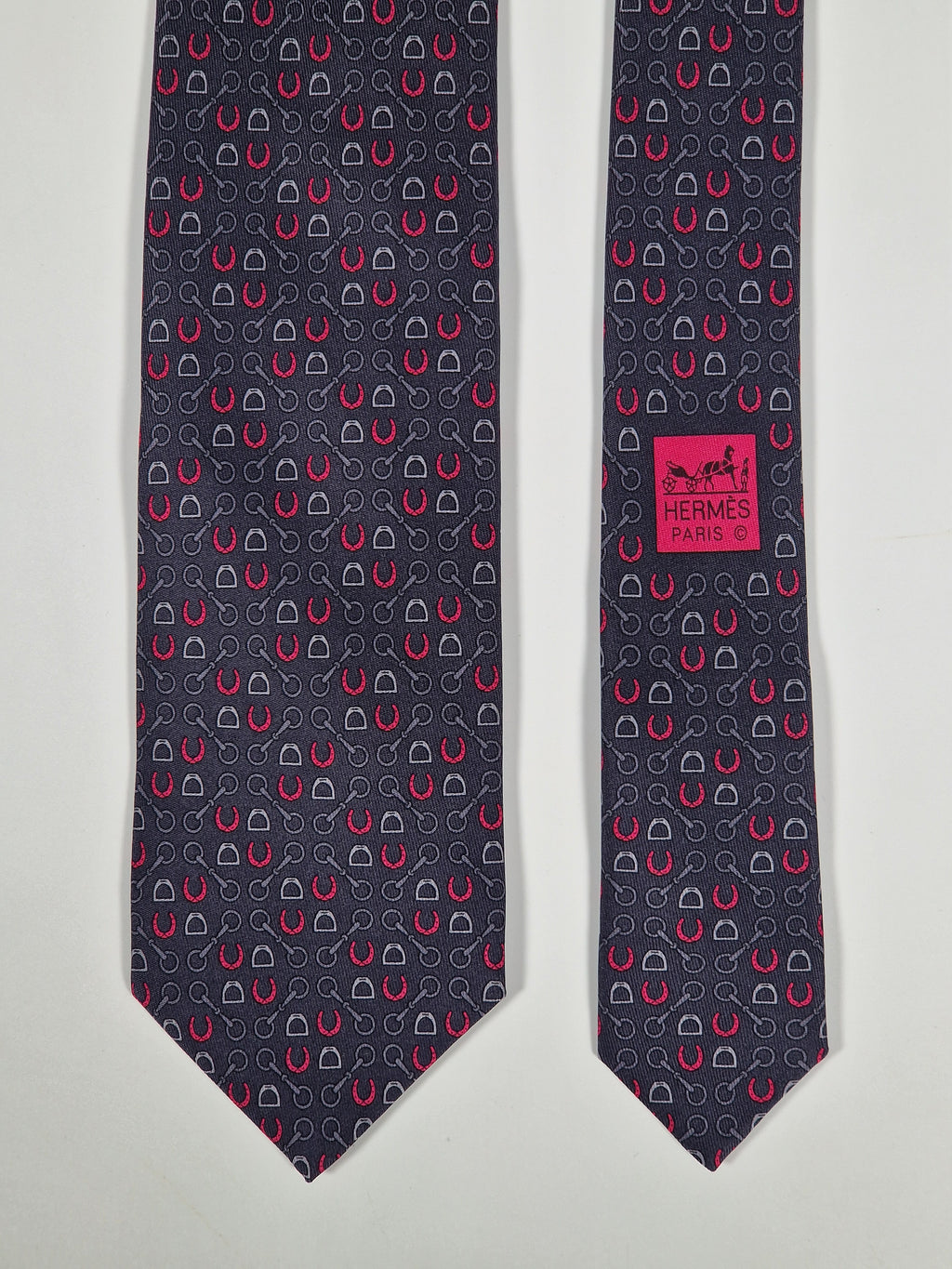Hermès silk tie grey equestrian pattern 606053 OA