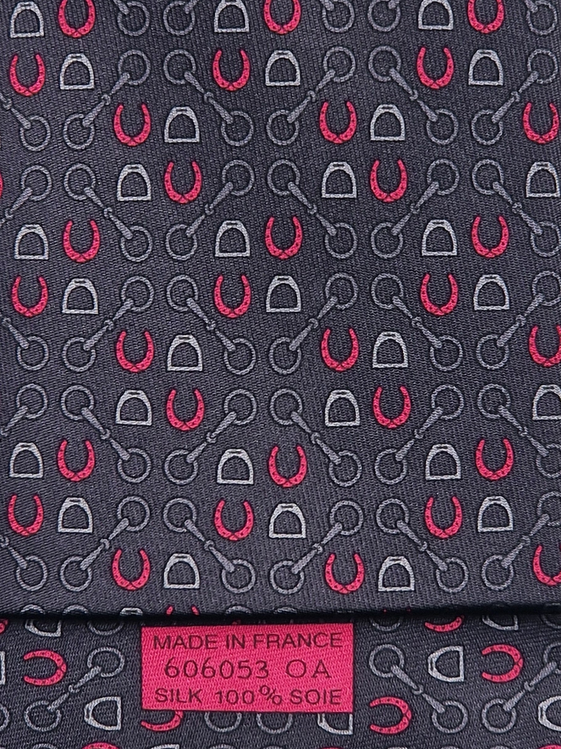 Hermès silk tie grey equestrian pattern 606053 OA