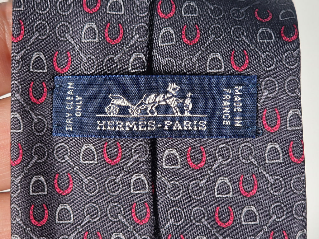 Hermès silk tie grey equestrian pattern 606053 OA