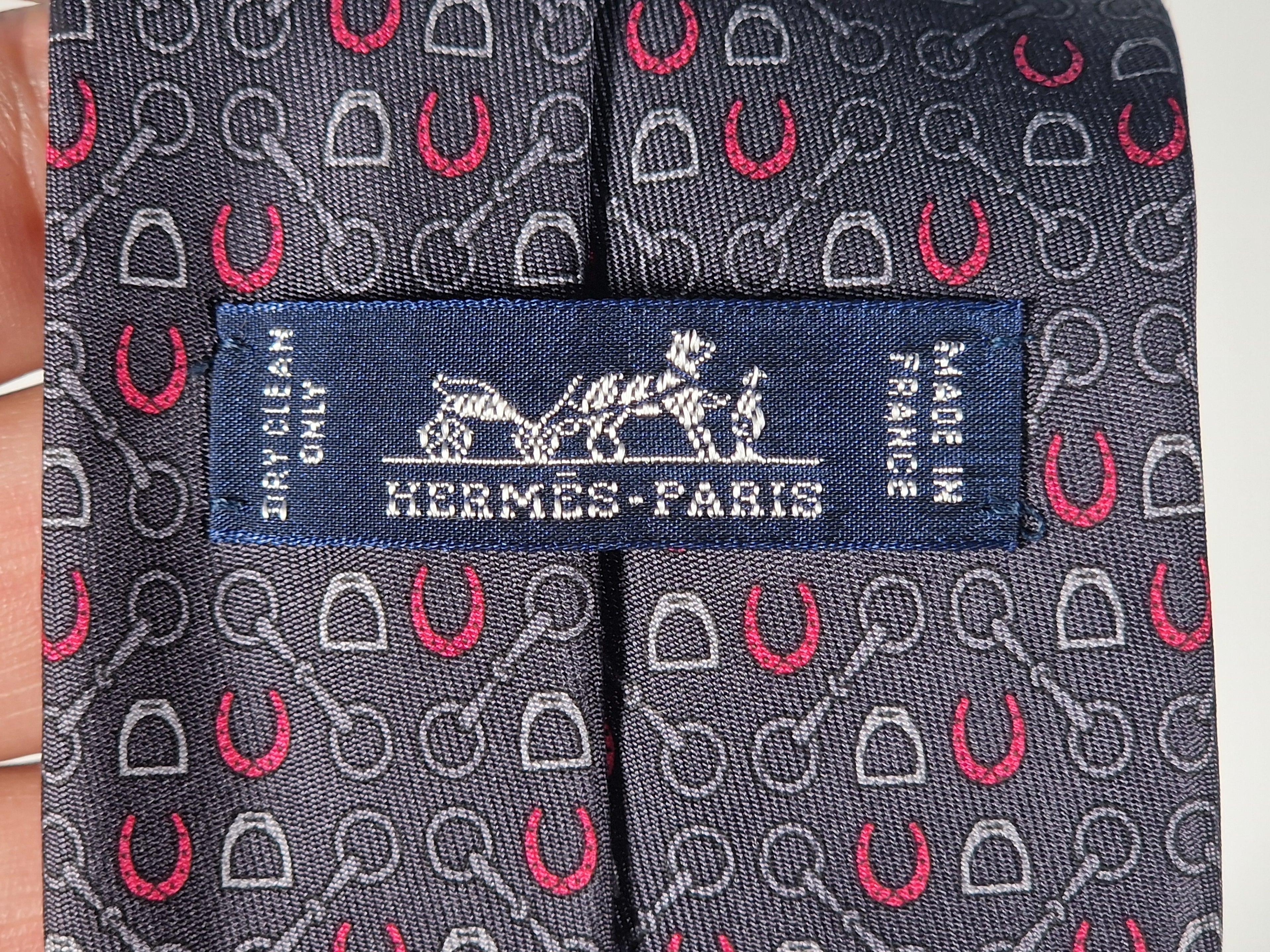 Hermès silk tie grey equestrian pattern 606053 OA