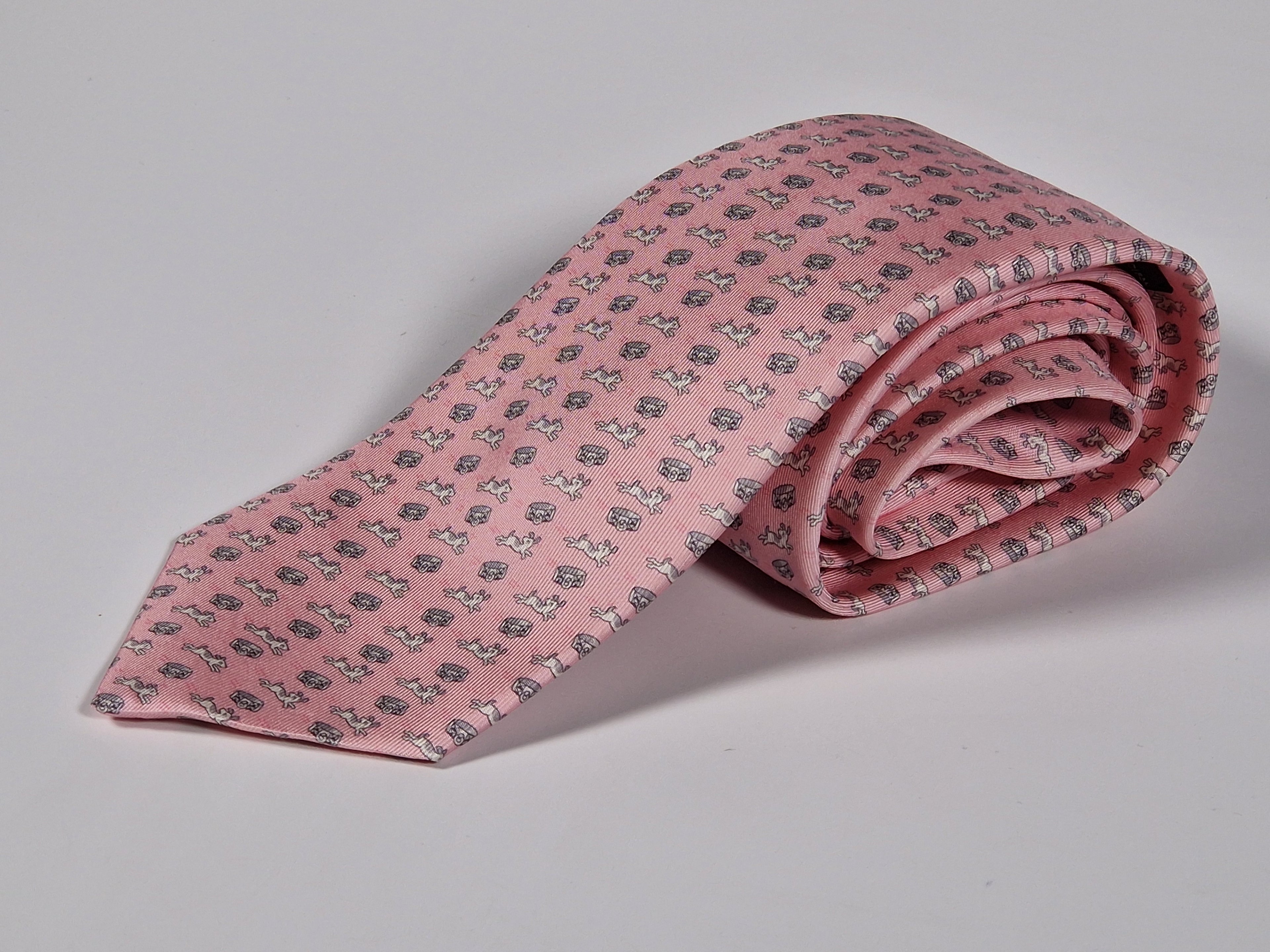 Hermès silk tie pink dog and collar 606216 MA