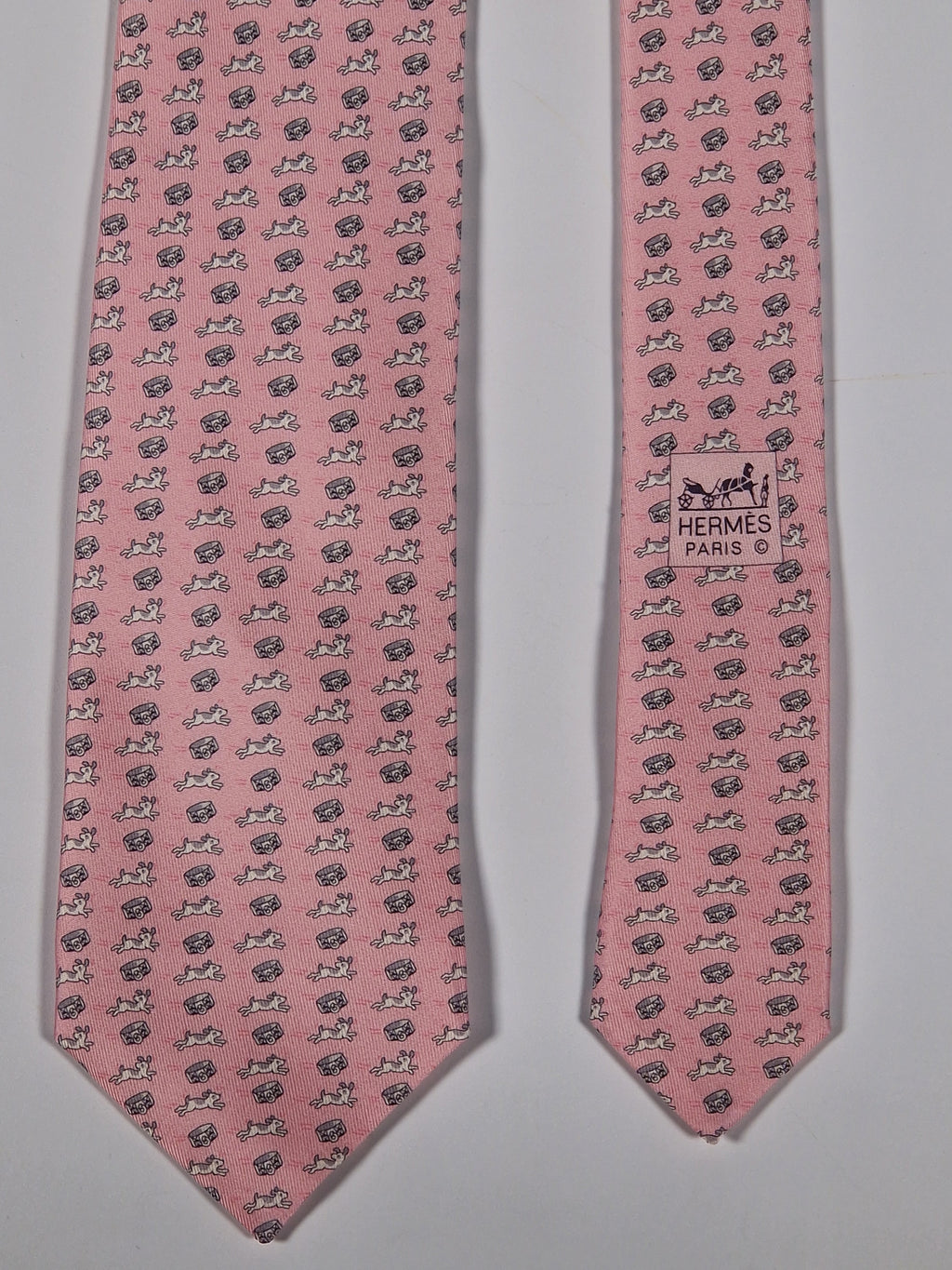 Hermès silk tie pink dog and collar 606216 MA