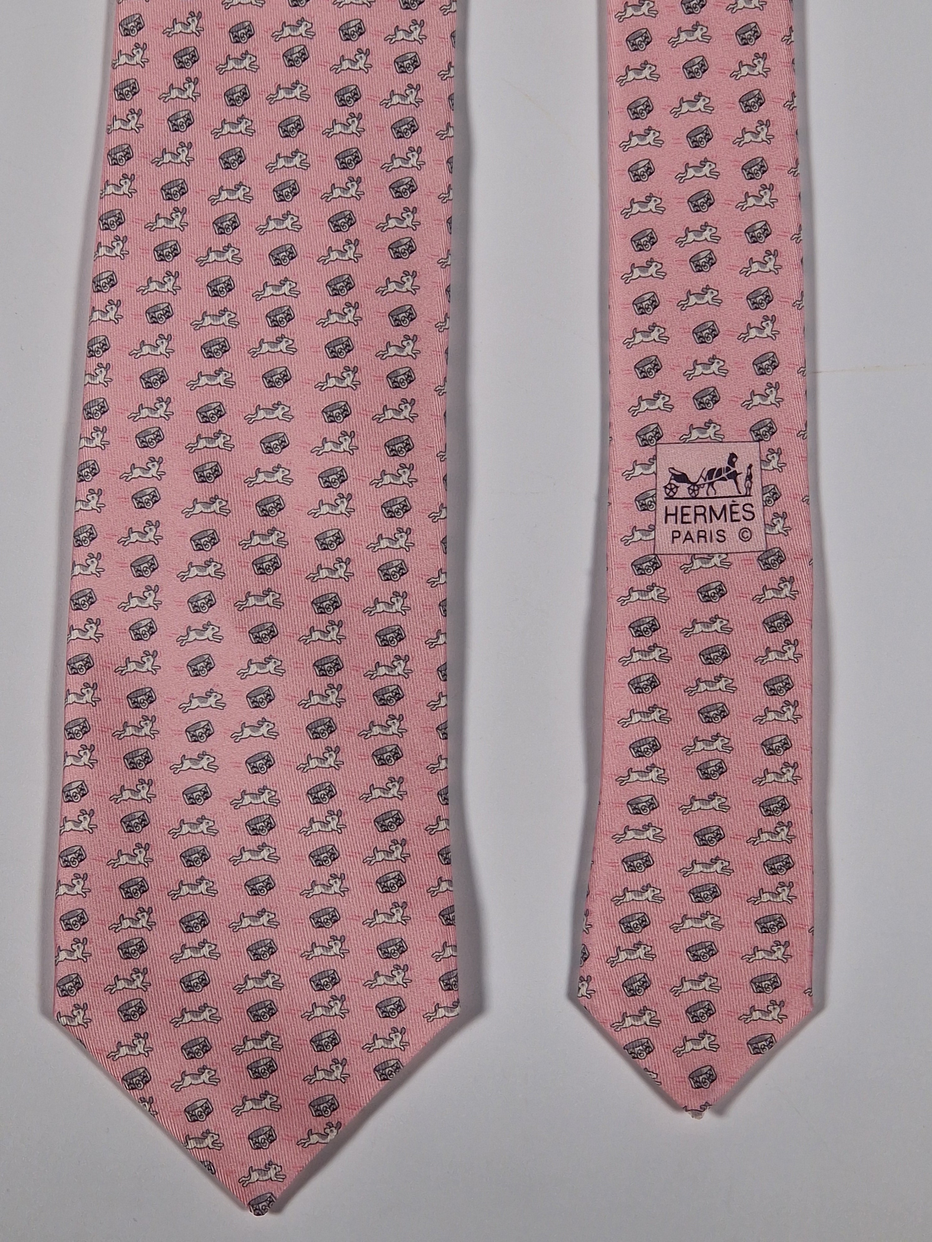 Hermès silk tie pink dog and collar 606216 MA