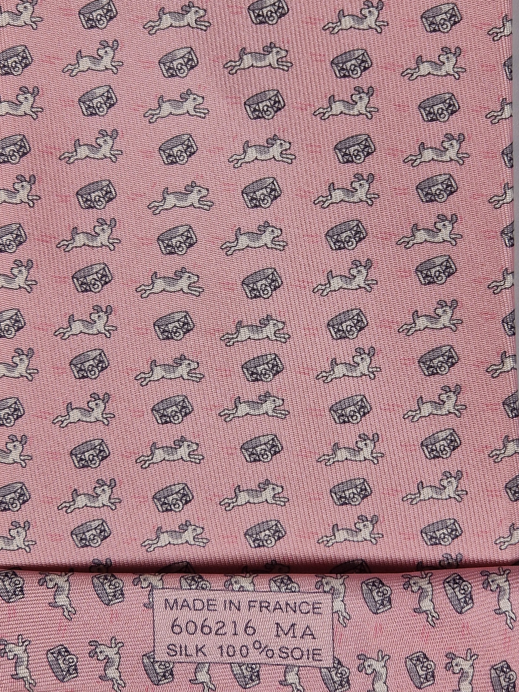 Hermès silk tie pink dog and collar 606216 MA