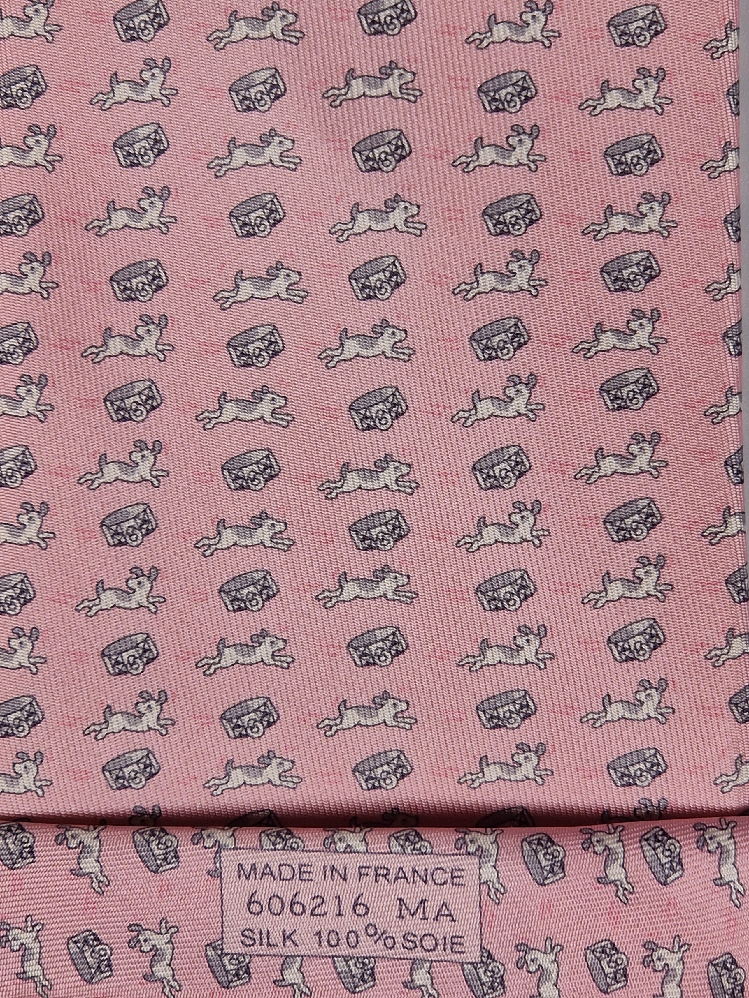 Hermès silk tie pink dog and collar 606216 MA
