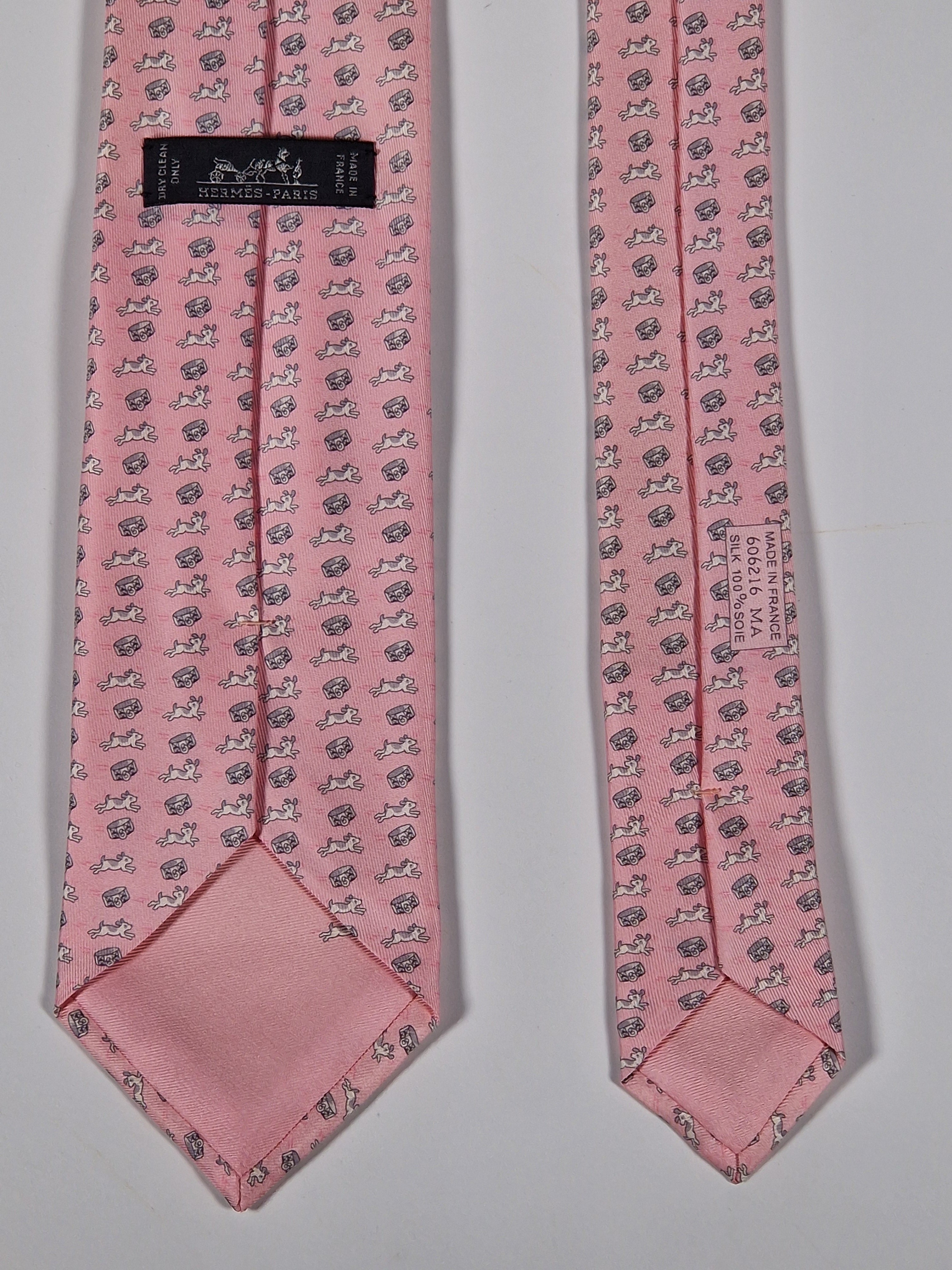 Hermès silk tie pink dog and collar 606216 MA
