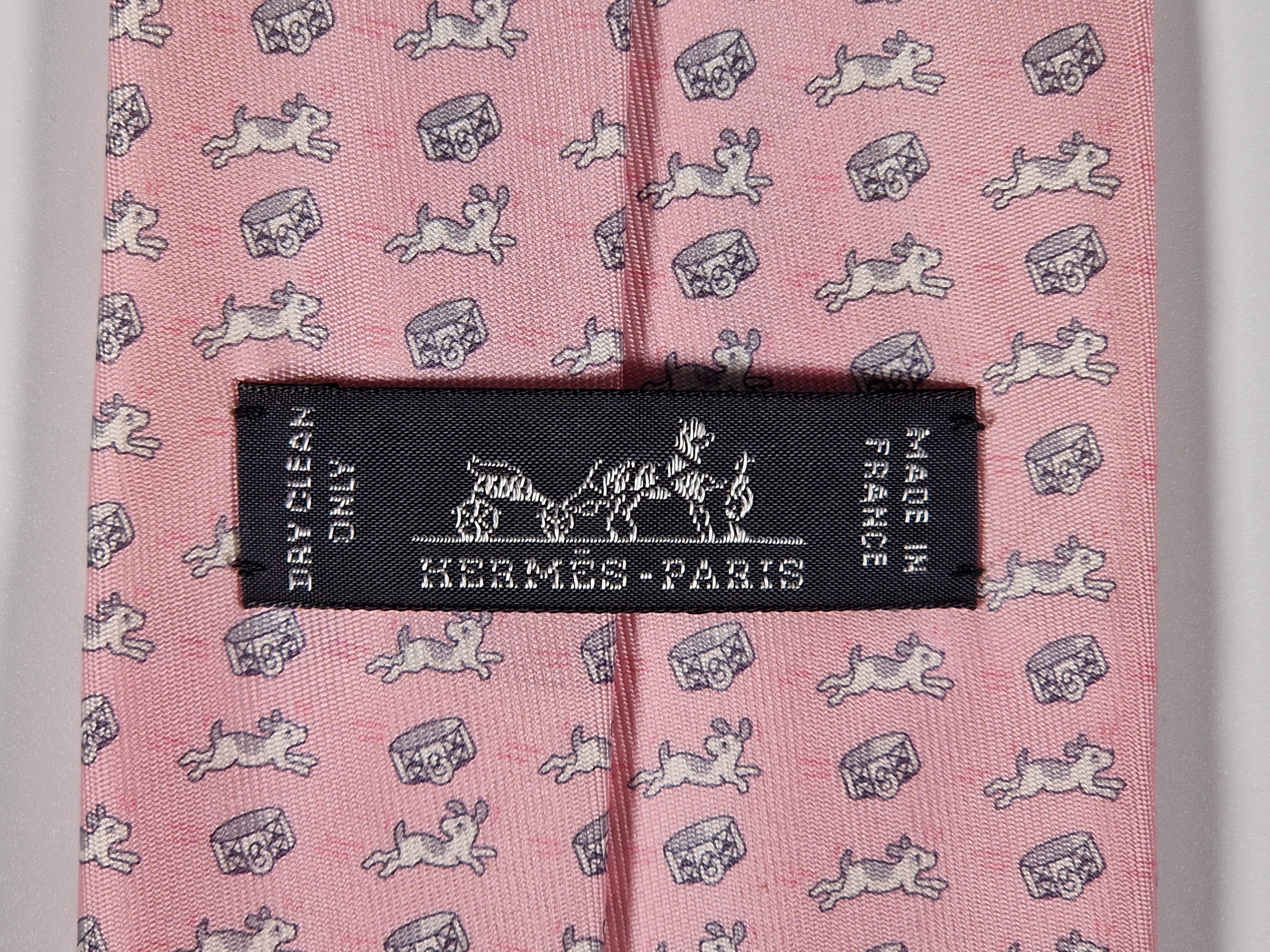 Hermès silk tie pink dog and collar 606216 MA
