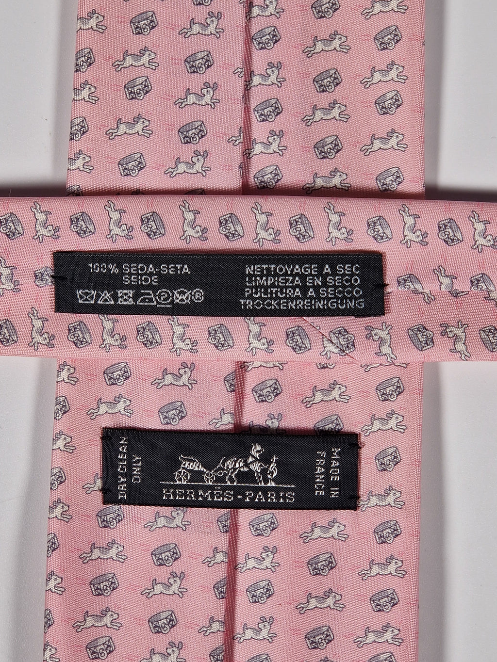 Hermès silk tie pink dog and collar 606216 MA