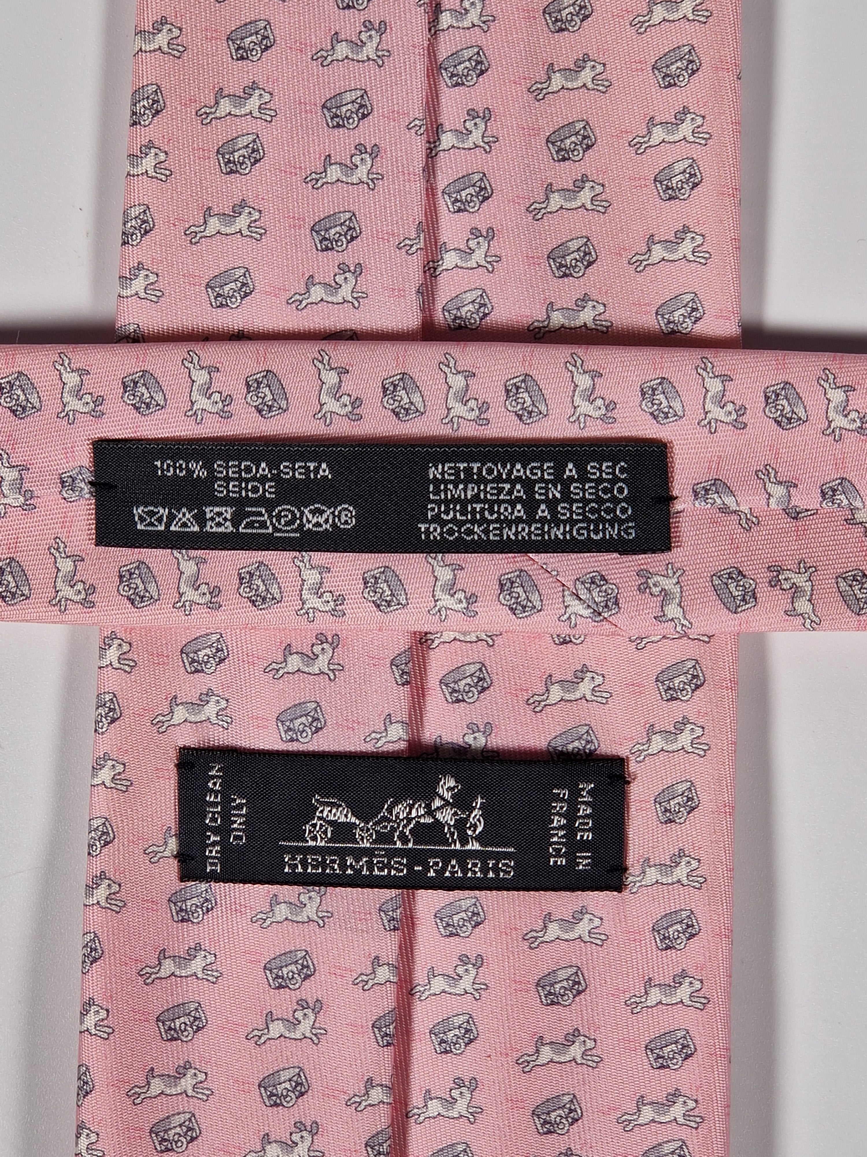 Hermès silk tie pink dog and collar 606216 MA