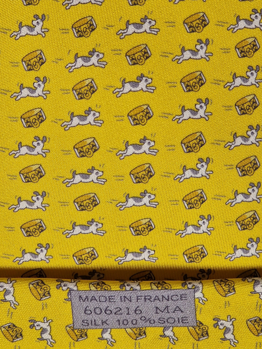 606216 Hermès tie yellow dog and collor 606216 MA with box