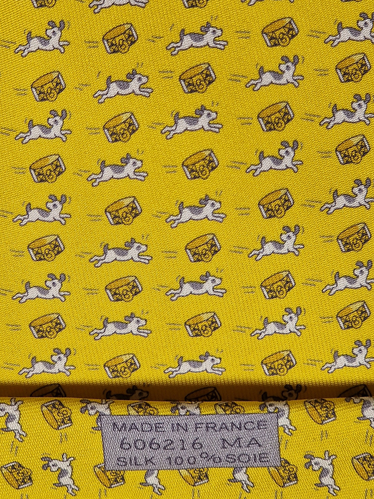 606216 Hermès tie yellow dog and collor 606216 MA with box