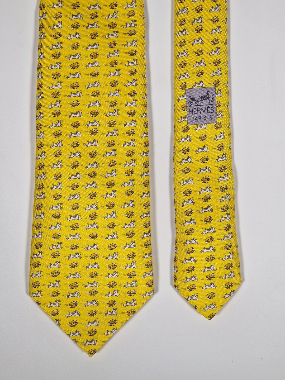 606216 Hermès tie yellow dog and collor 606216 MA with box