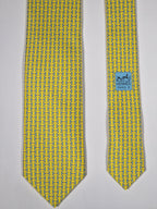 Hermès silk tie yellow equestrian H pattern 606236 MA