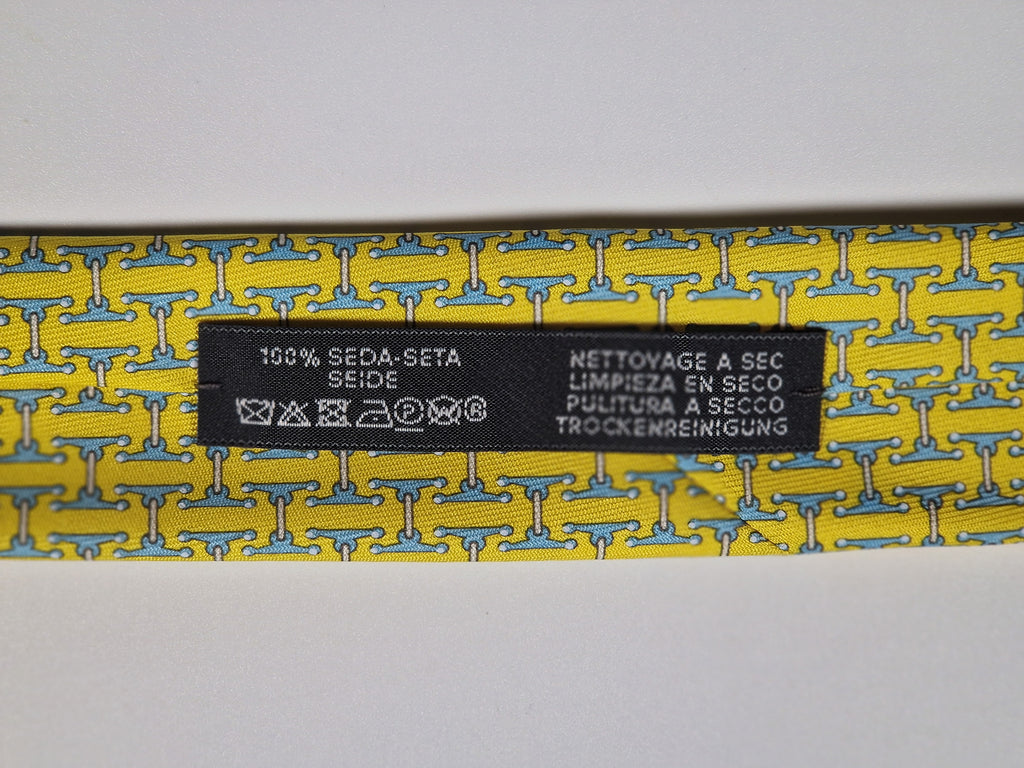 Hermès silk tie yellow equestrian H pattern 606236 MA