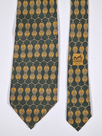 Hermés wide vintage silk tie rope and pulley green and yellow 618 TA