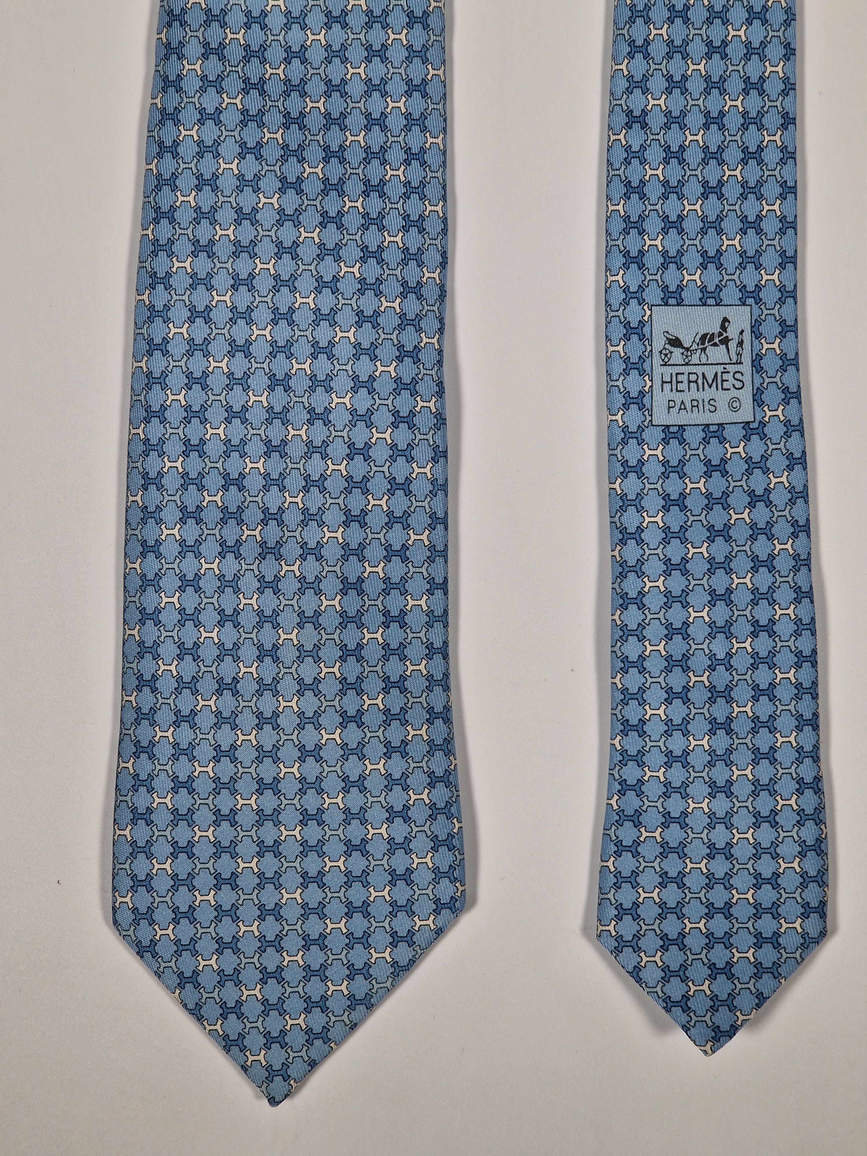 Hermès silk tie blue H pattern 6244 MA