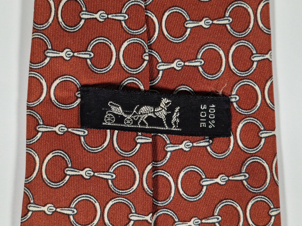 000624 Hermès tie brown equestrian pattern 624 TA