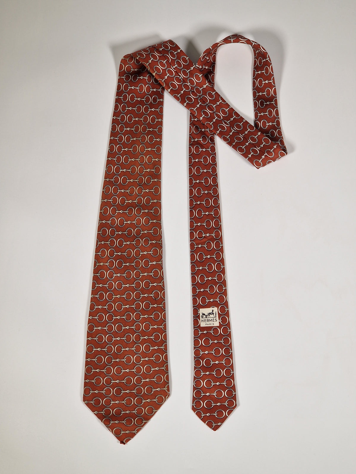 000624 Hermès tie brown equestrian pattern 624 TA