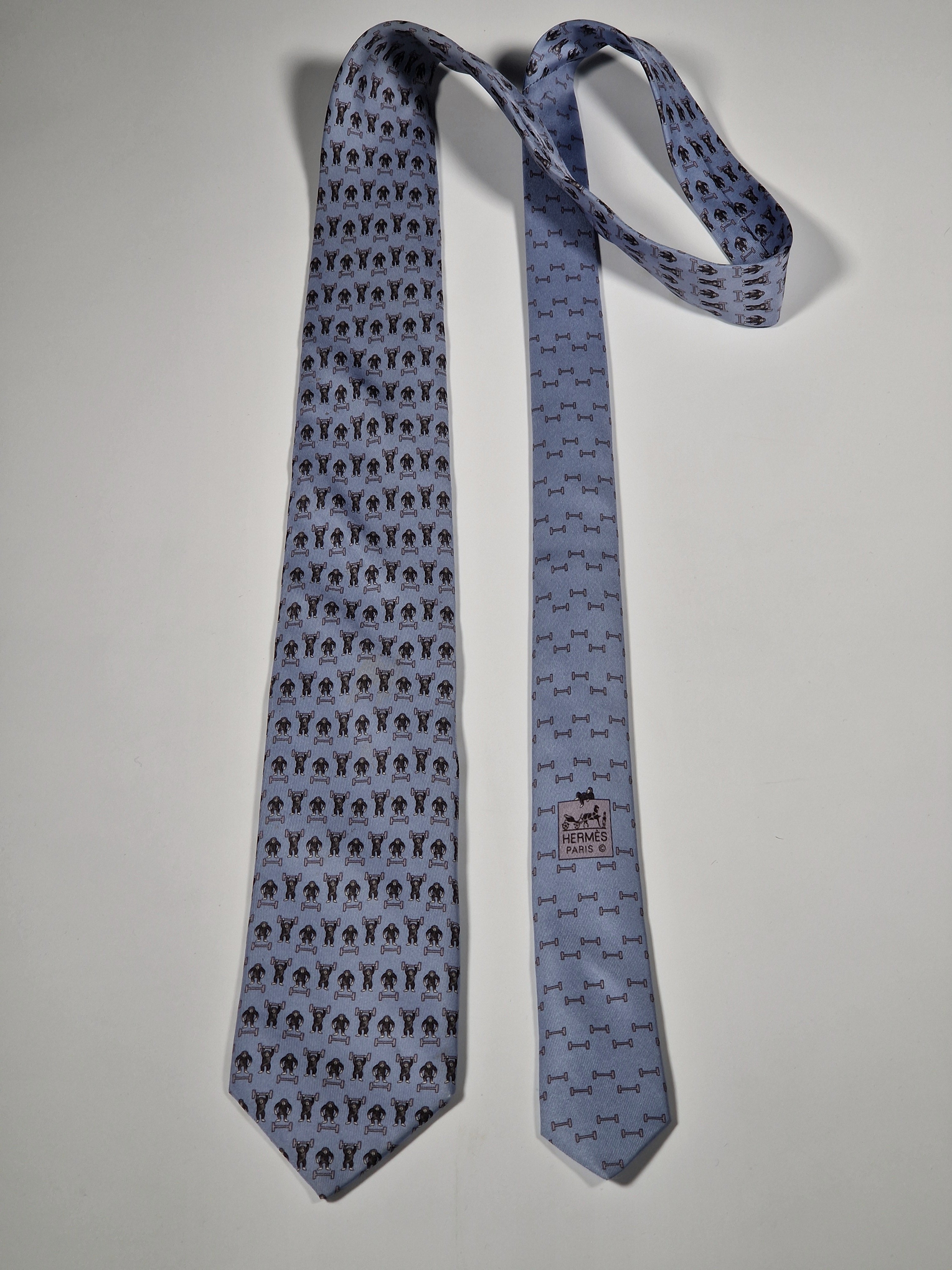 Hermès silk tie blue whimsical gym monkey 625660 EA
