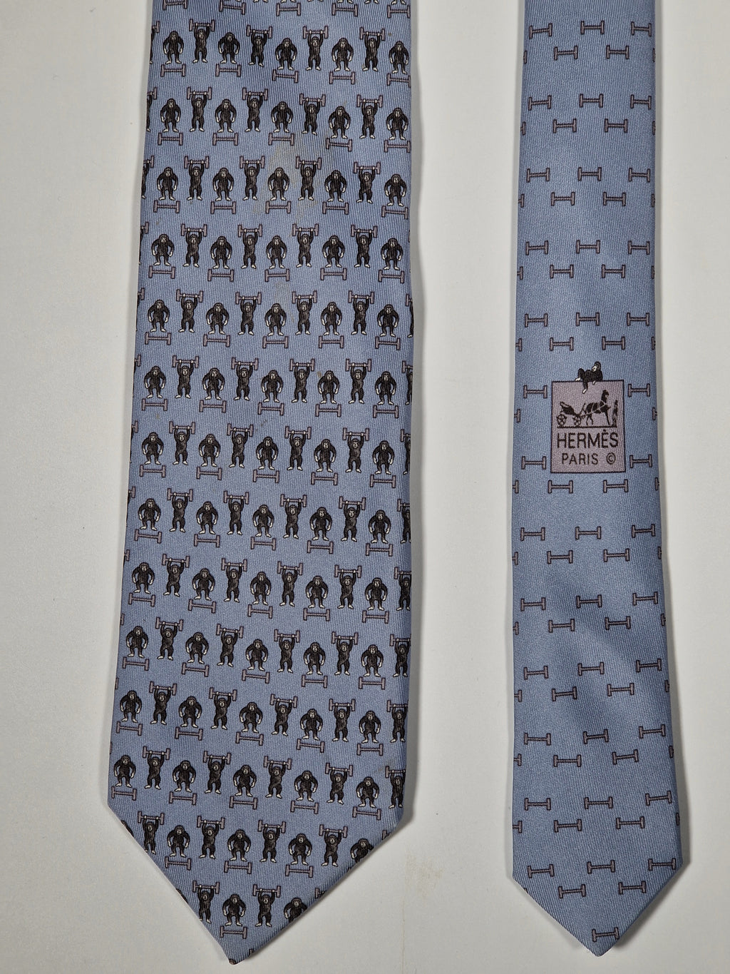 Hermès silk tie blue whimsical gym monkey 625660 EA