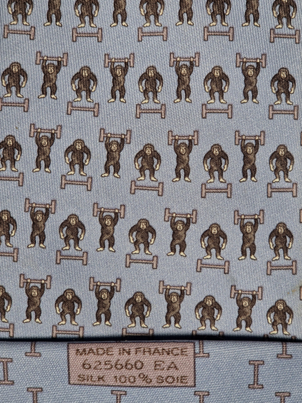 Hermès silk tie blue whimsical gym monkey 625660 EA